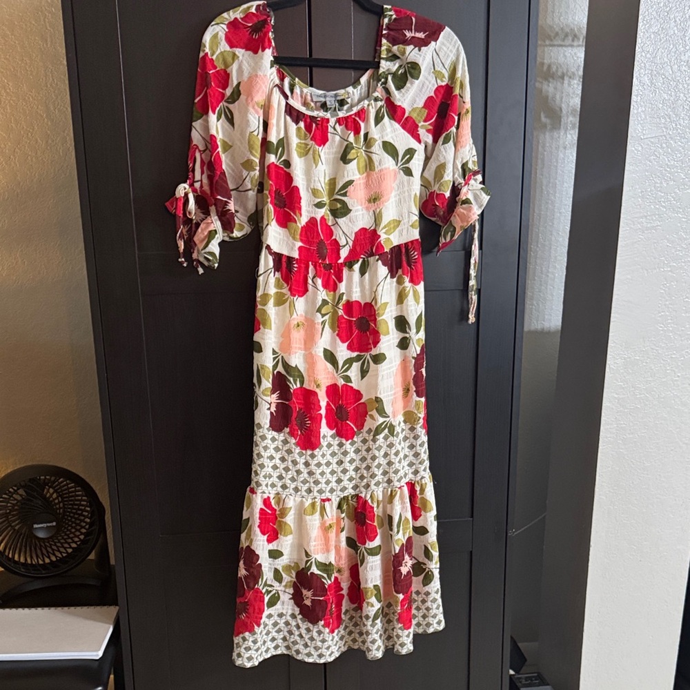Floral Red and White Women's Dress